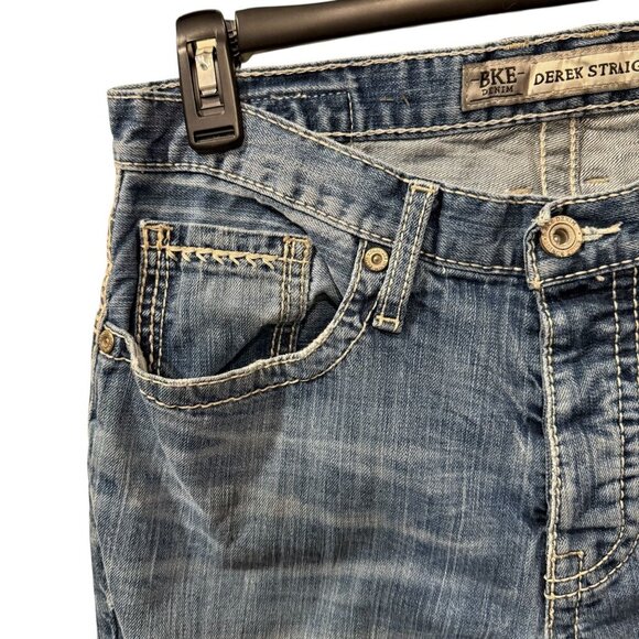 Bke Derek Straight Leg Denim Jeans 31R Blue Medium Wash Mens Casual Everyday - Picture 2 of 9